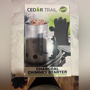 Silver Charcoal Chimney Starter with Heatproof Gloves